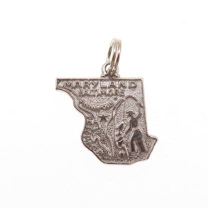 Wells 925 Sterling Silver Vintage Maryland State Map Mini Charm Pendant