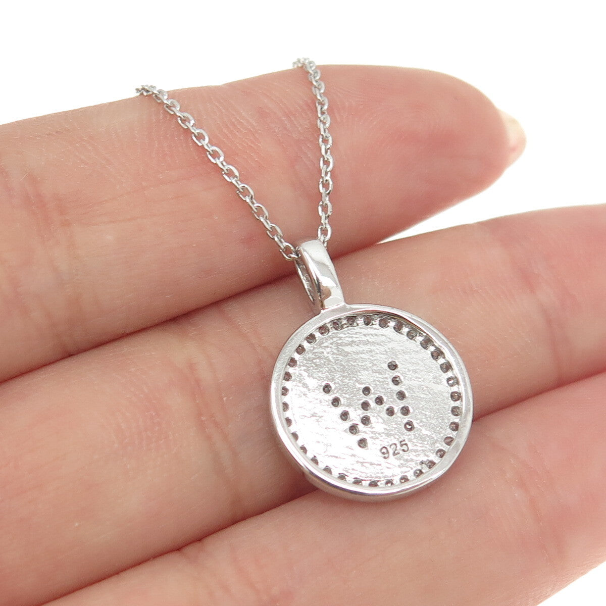 925 Sterling Silver Italy Round-Cut C Z Letter "W" Cable Chain Necklace 16"