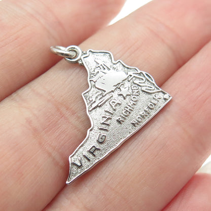 WELLS 925 Sterling Silver Vintage "Virginia" State Map Pendant