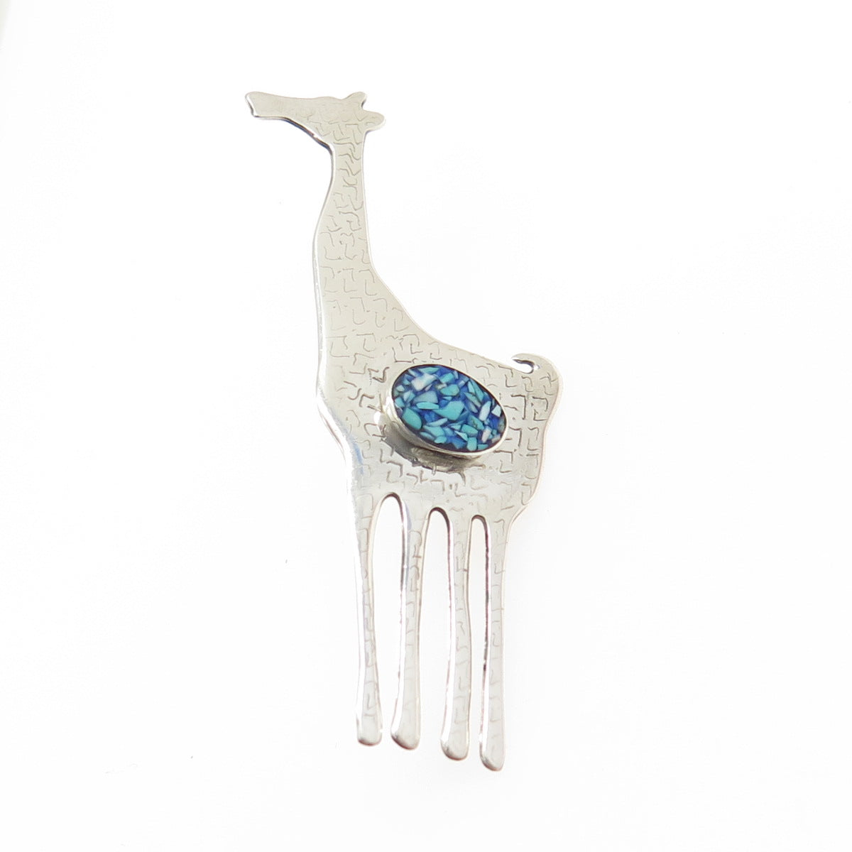 IRINIRI 925 Sterling Silver Vintage 1991 Real Turquoise Inlay Giraffe Lapel Pin