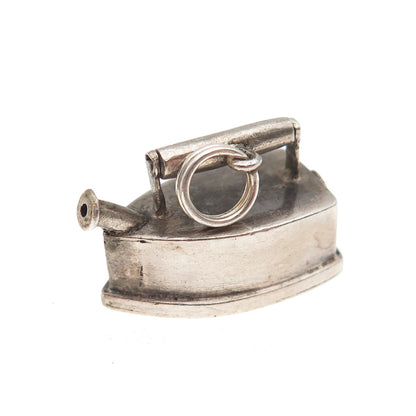 925 Sterling Silver Antique China Laundry Iron 3D Mini Charm Pendant