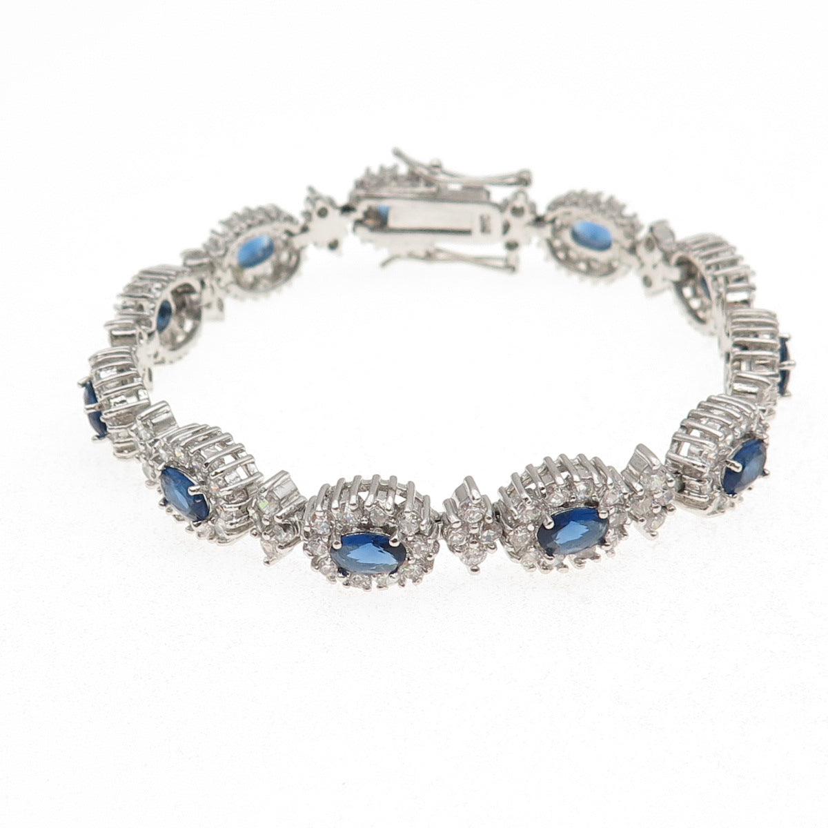 925 Sterling Silver Real Tanzanite & C Z Bohemian Bracelet 6.75"