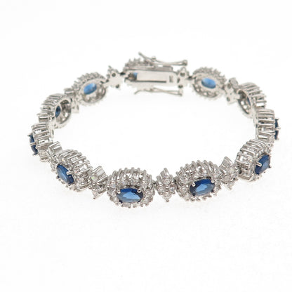 925 Sterling Silver Real Tanzanite & C Z Bohemian Bracelet 6.75"