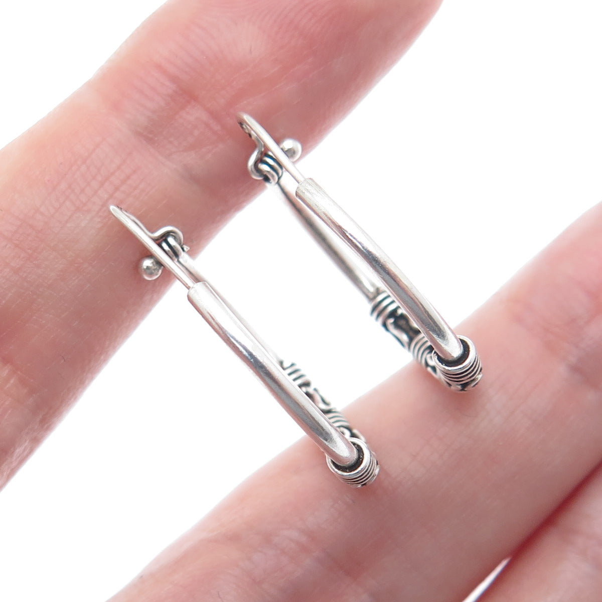 925 Sterling Silver Vintage Modernist Swirl Oxidized Hoop Earrings