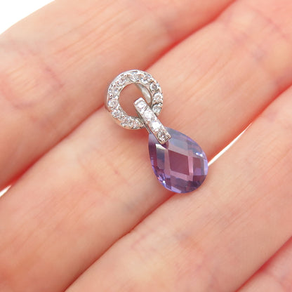 925 Sterling Silver Pear-Cut Purple & Round-Cut White C Z Mini Slide Pendant