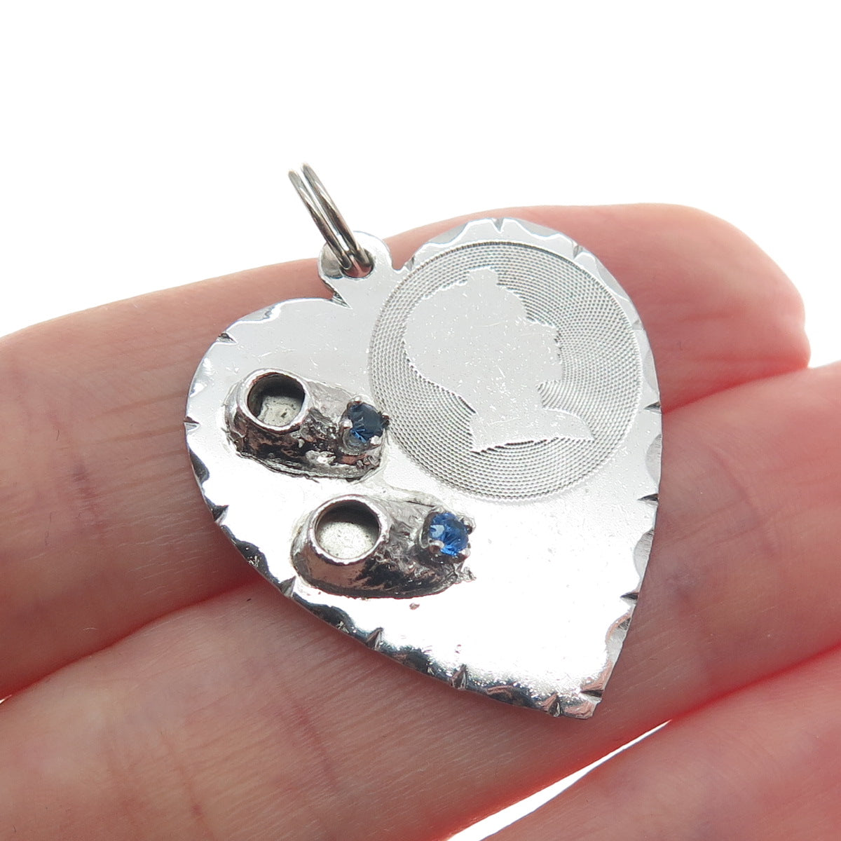 TOWN & COUNTRY 925 Sterling Silver Vintage Rhinestone Boy Shoes Heart Pendant