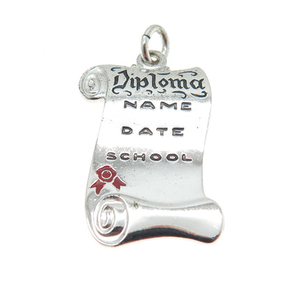 925 Sterling Silver Vintage Enamel Diploma Graduation Charm Pendant