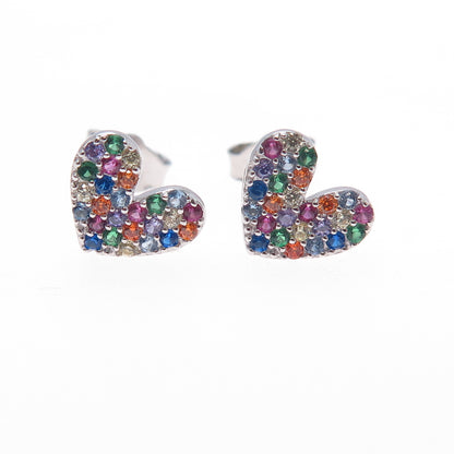 925 Sterling Silver Lab-Created Sapphire Ruby & Multi-Color C Z Heart Earrings