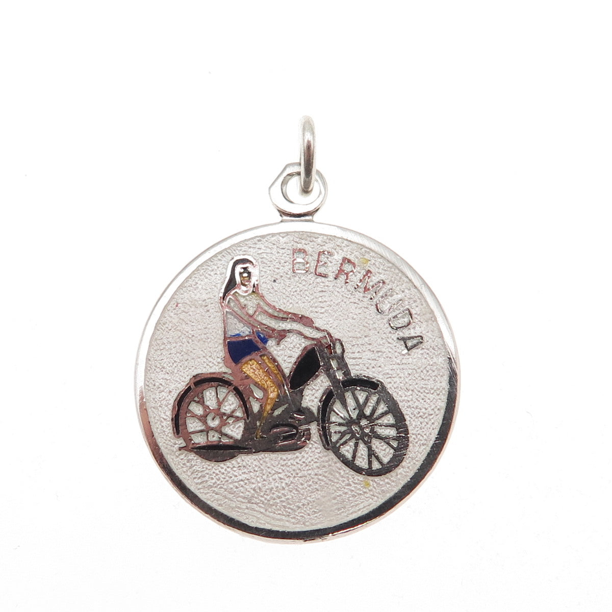 BREADNER CO 925 Sterling Silver Vintage Enamel Motorcycler Bermuda Charm Pendant