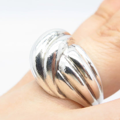 925 Sterling Silver Vintage Ribbed Ring Size 6