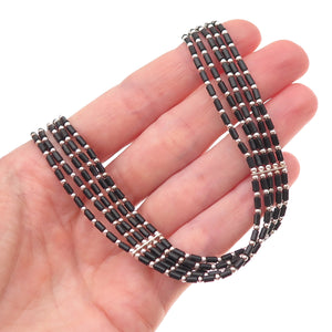Sunrise Old Pawn Sterling Silver Vintage Black Onyx Liquid Chain Necklace 12-16"