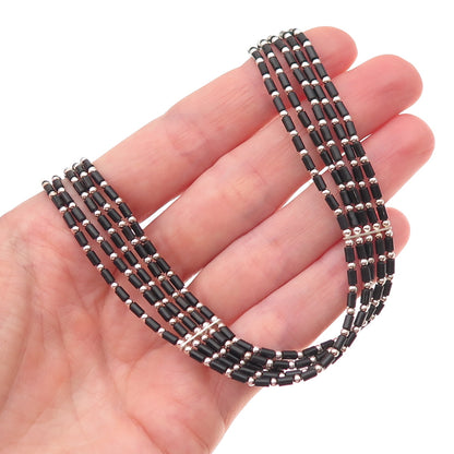 Sunrise Old Pawn Sterling Silver Vintage Black Onyx Liquid Chain Necklace 12-16"