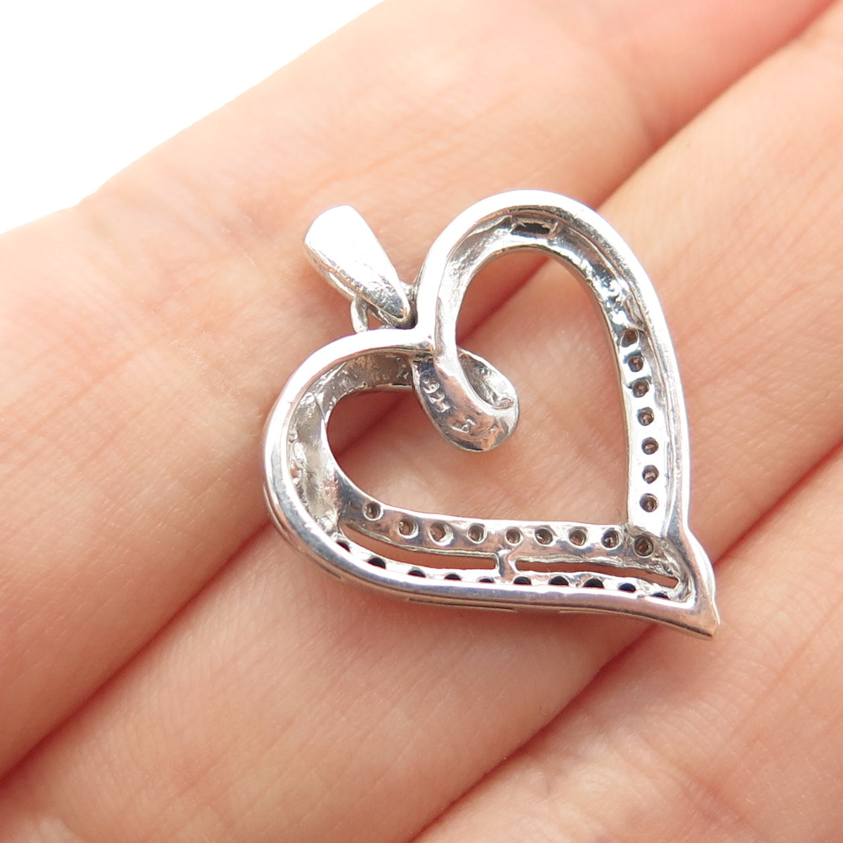 925 Sterling Silver Real Black & White Diamond Heart Minimalist Slide Pendant