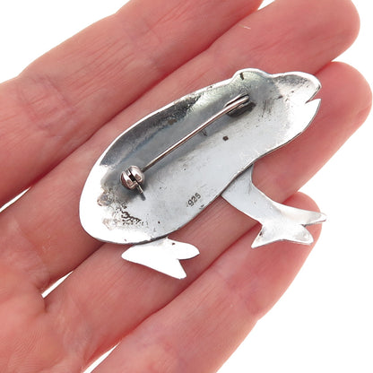 925 Sterling Silver Vintage Frog Good Luck Oxidized Pin Brooch