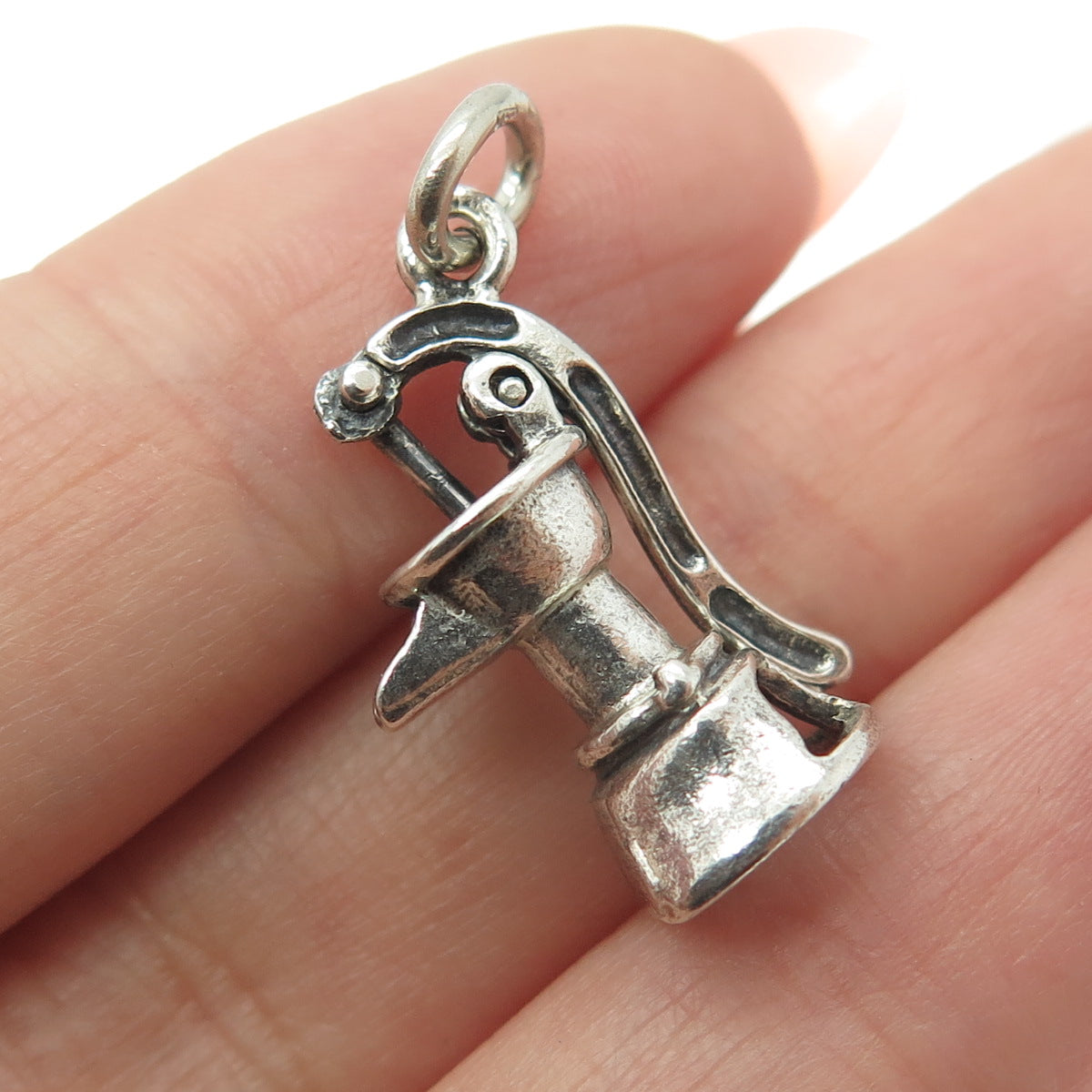 925 Sterling Silver Antique Art Deco Water Pump Minimalist Oxidized Pendant