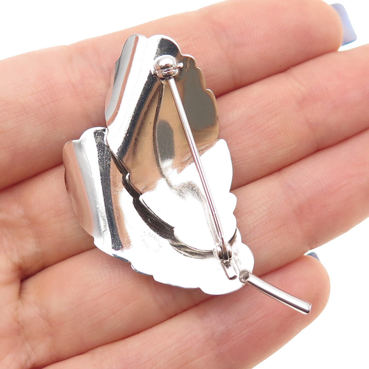 DuBARRY F.A. 925 Sterling Silver Antique Art Deco Feather Oxidized Pin Brooch