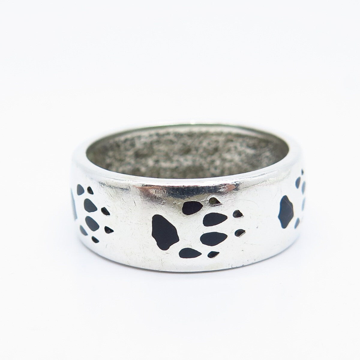925 Sterling Silver Vintage Enamel Paw Band Ring Size 11.75