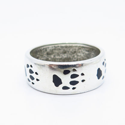 925 Sterling Silver Vintage Enamel Paw Band Ring Size 11.75