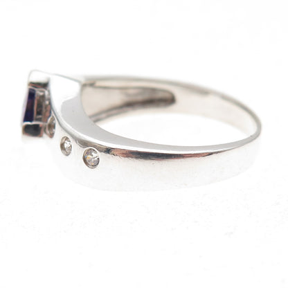 925 Sterling Silver Real Amethyst Opal & C Z Ring Size 8