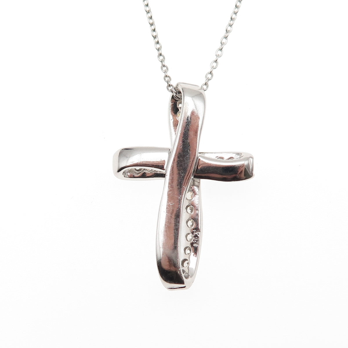 925 Sterling Silver Round-Cut C Z Cross Cable Chain Necklace 16-18"