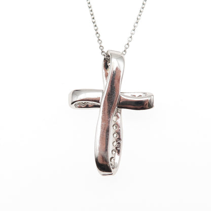 925 Sterling Silver Round-Cut C Z Cross Cable Chain Necklace 16-18"