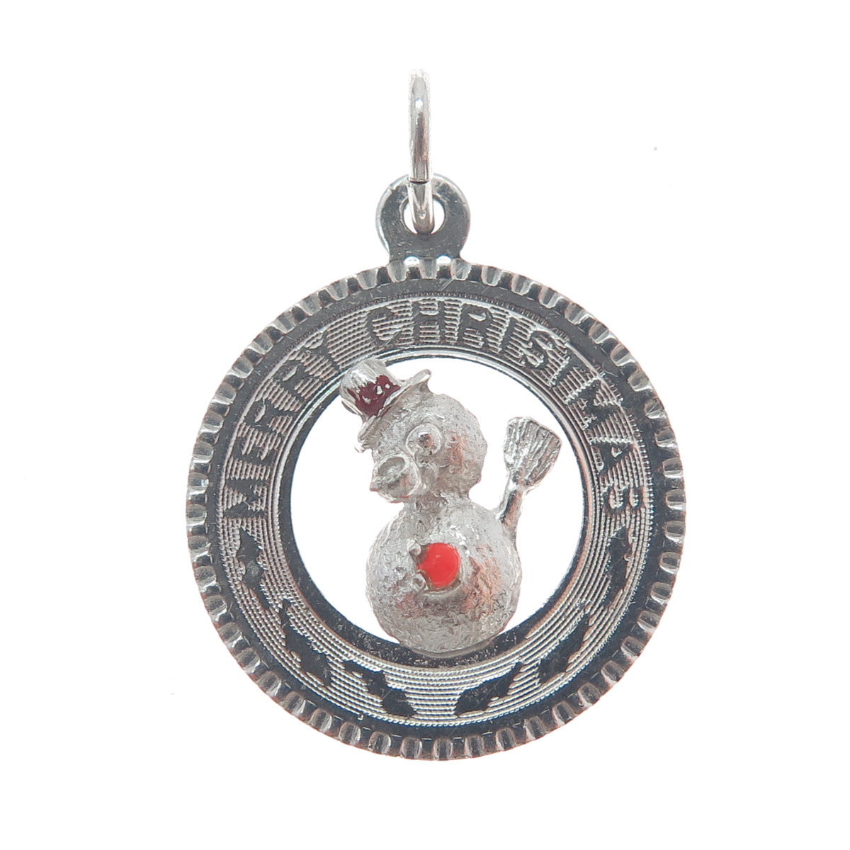 MARK MERCY 925 Sterling Silver Vintage Glass Merry Christmas Minimalist Pendant