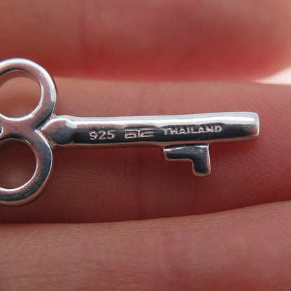 925 Sterling Silver Real Round-Cut Diamond Heart & Club Key Charm Pendant