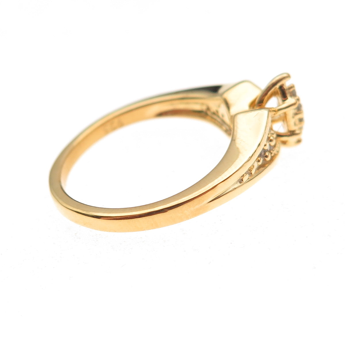 925 Sterling Silver Gold Plated Real Round-Cut Diamond Ring Size 6.75