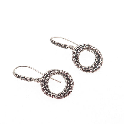 925 Sterling Silver Vintage Interlocked Circle Oxidized Dangle Earrings