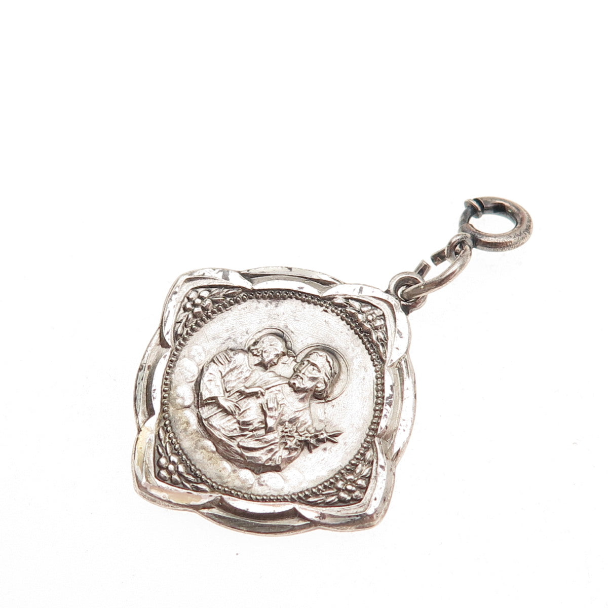 925 Sterling Silver Antique Art Deco St. Joseph Spring Ring Clasp Charm Pendant