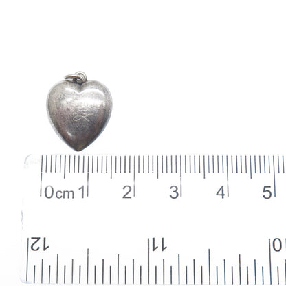 925 Sterling Silver Antique Art Deco Chatelaine Heart Minimalist Charm Pendant