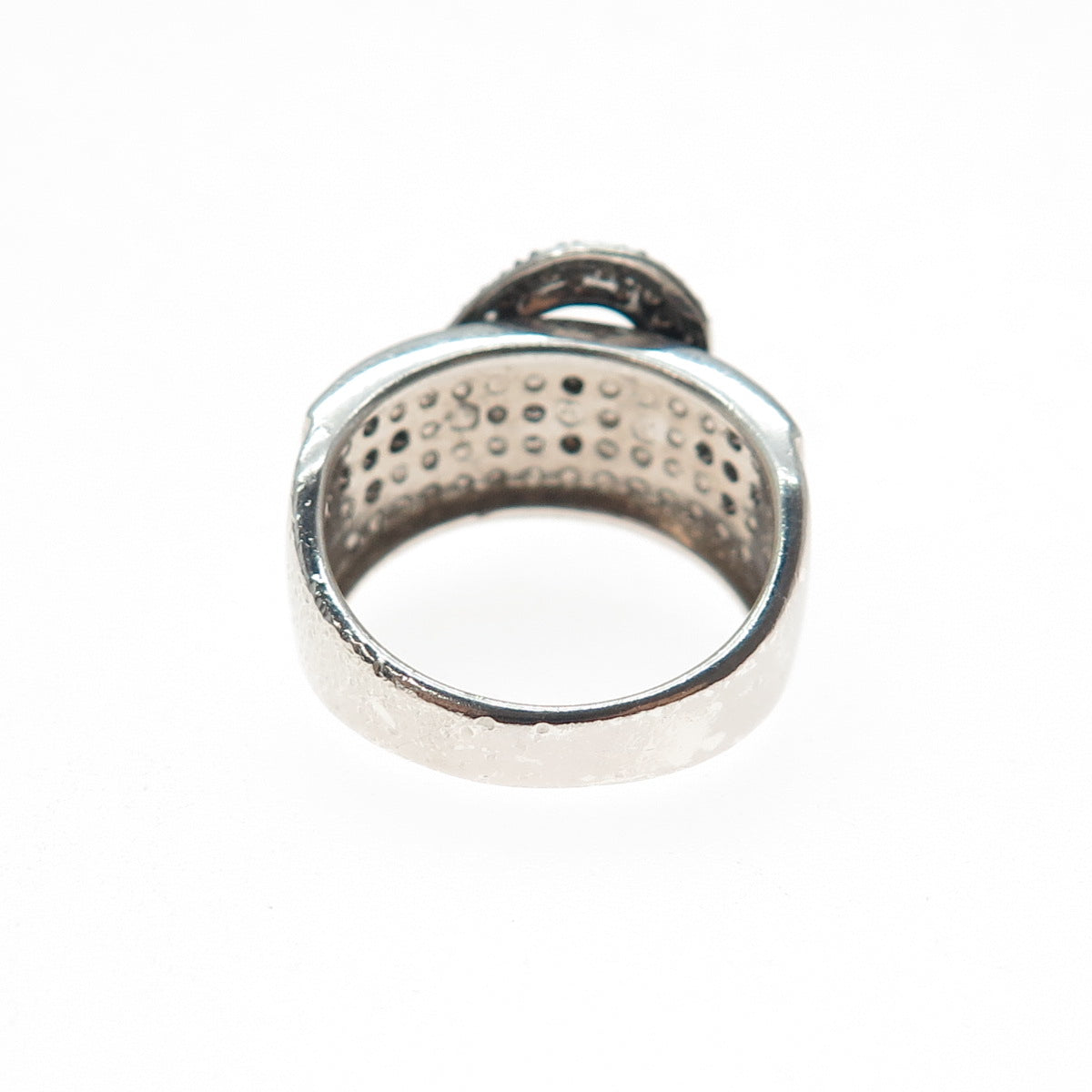 J. STELLA 925 Sterling Silver Real Black & White Diamond Buckle Ring Size 6.25
