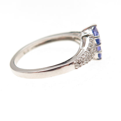 Chuck Clemency 925 Sterling Silver Real Tanzanite & White Topaz Ring Size 8.25