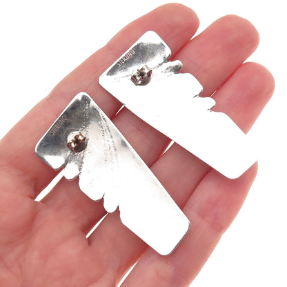 Old Pawn 925 Sterling Silver Vintage Southwestern Black Onyx Tribal Earrings