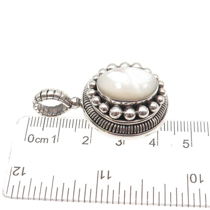 Suarti Bali 925 Sterling Silver Vintage Real MOP Beaded Oxidized Charm Pendant