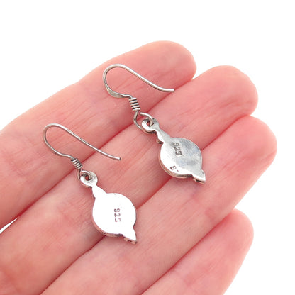 925 Sterling Silver Vintage Real Red Garnet Modernist Oxidized Dangle Earrings