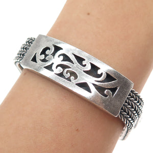 925 Sterling Silver Vintage Floral Scroll Oxidized Spiga Link Bracelet 7.75"