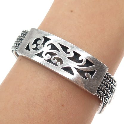 925 Sterling Silver Vintage Floral Scroll Oxidized Spiga Link Bracelet 7.75"