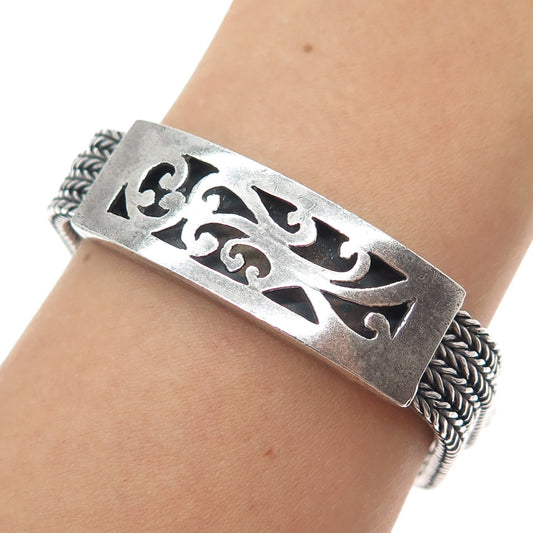 925 Sterling Silver Vintage Floral Scroll Oxidized Spiga Link Bracelet 7.75"