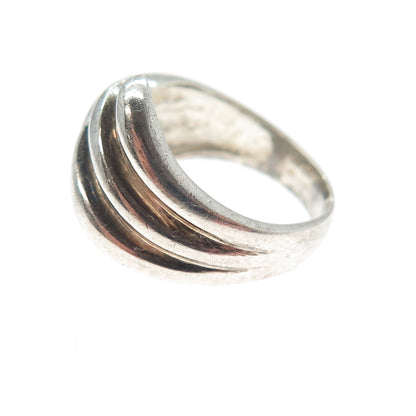 925 Sterling Silver Vintage Modernist Wing Bypass Oxidized Ring Size 6.25