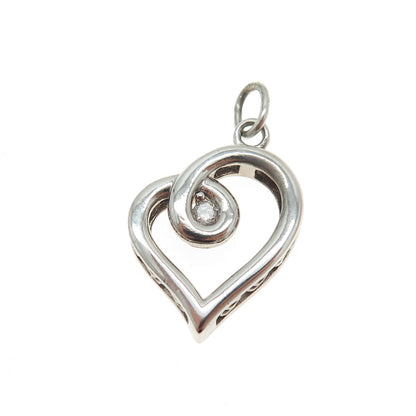 925 Sterling Silver Real Round-Cut Diamond Heart Charm Pendant