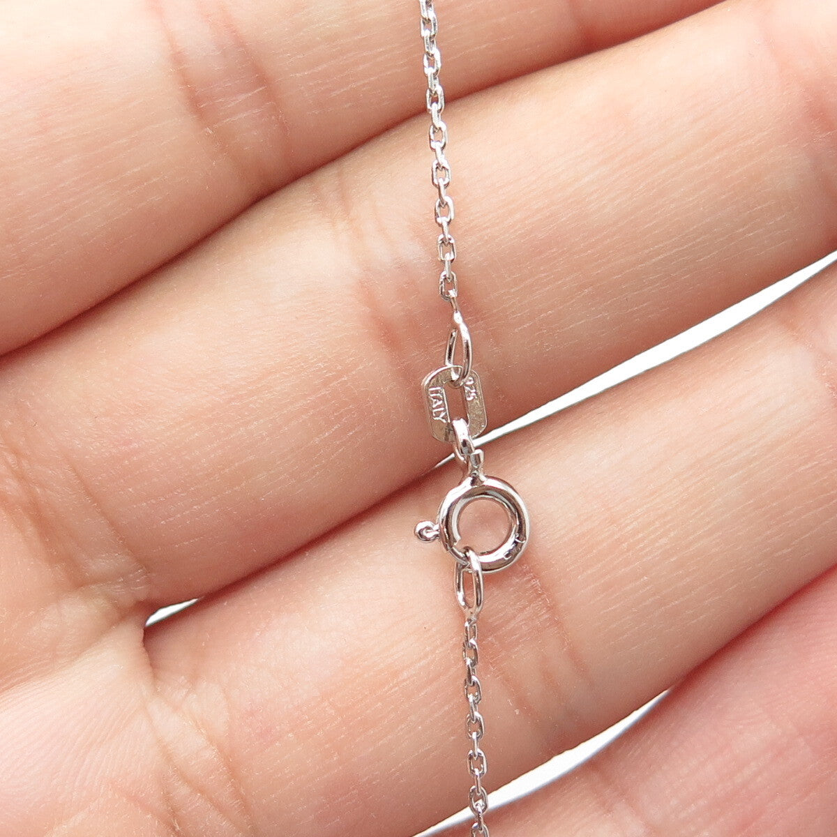 925 Sterling Silver Italy White C Z Key Clover Chain Necklace 16"