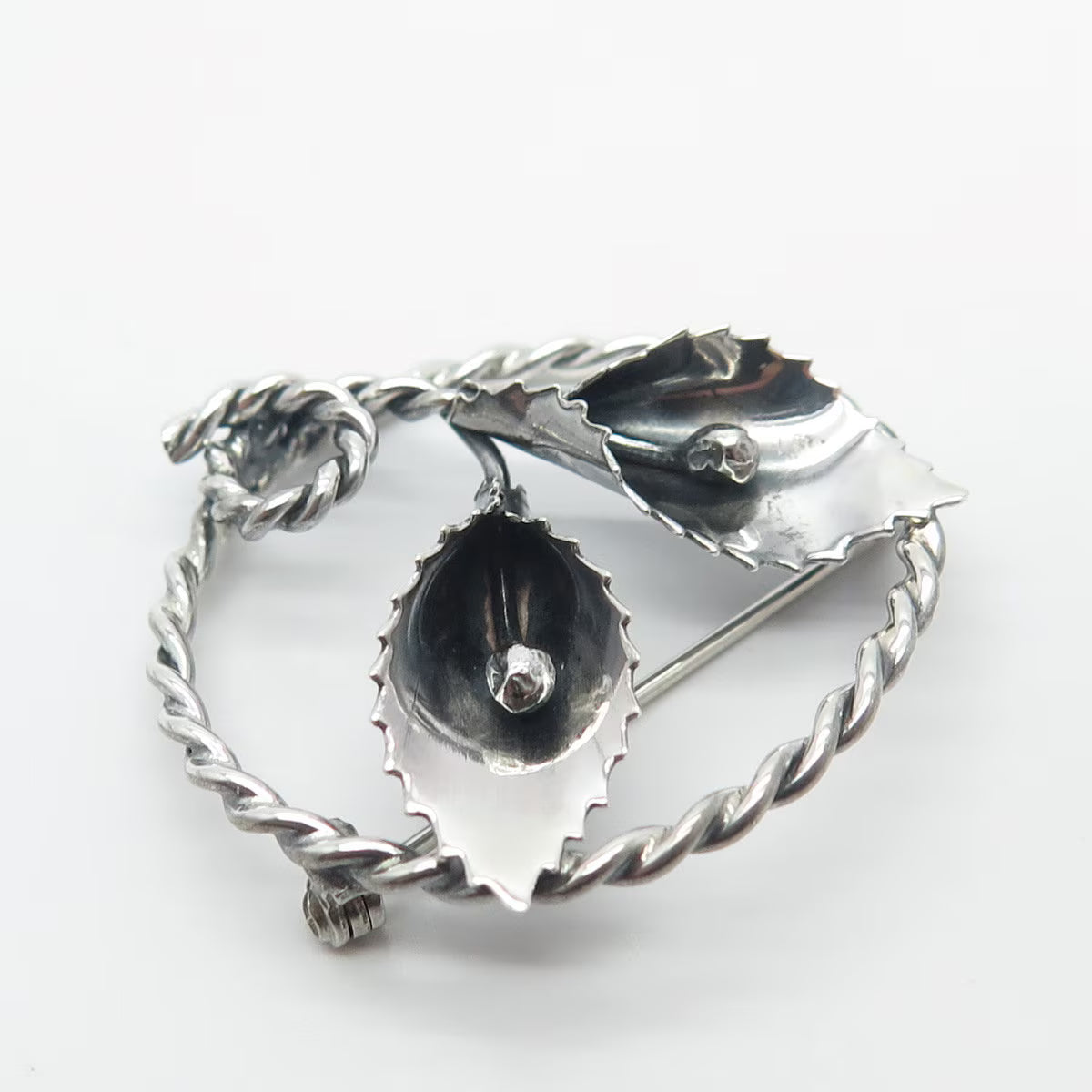 925 Sterling Silver Vintage Lily Floral Pin Brooch