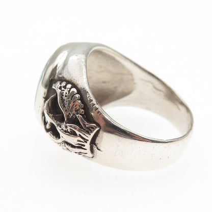 Old Pawn 925 Sterling Silver Vintage Turquoise Peyote Bird Oxidized Ring Size 10
