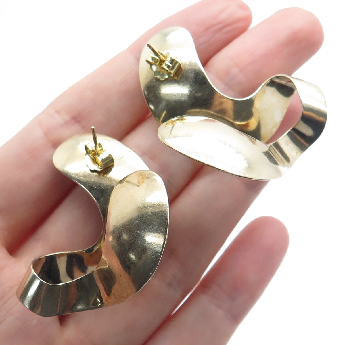 Patricia Daunis 925 Sterling Silver Gold Plated Vintage 1985 Modernist Earrings