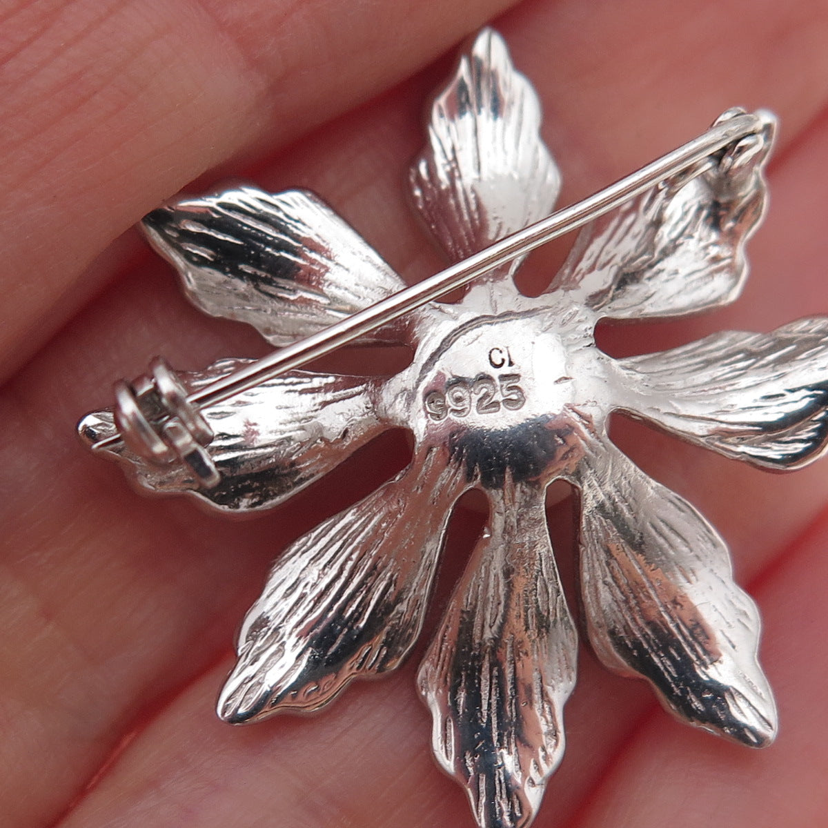 925 Sterling Silver Vintage Faux Pearl Floral Pin Brooch