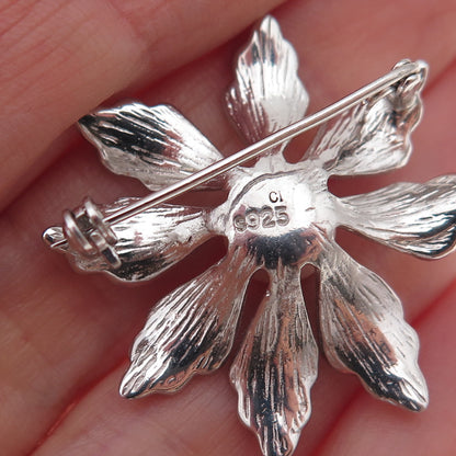 925 Sterling Silver Vintage Faux Pearl Floral Pin Brooch