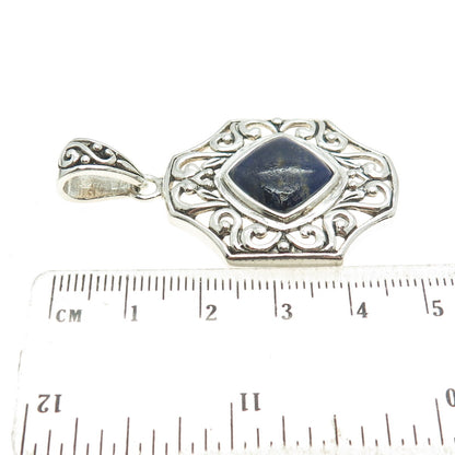 NK SILVER 925 Sterling Silver Vintage Real Sodalite Ornate Pendant