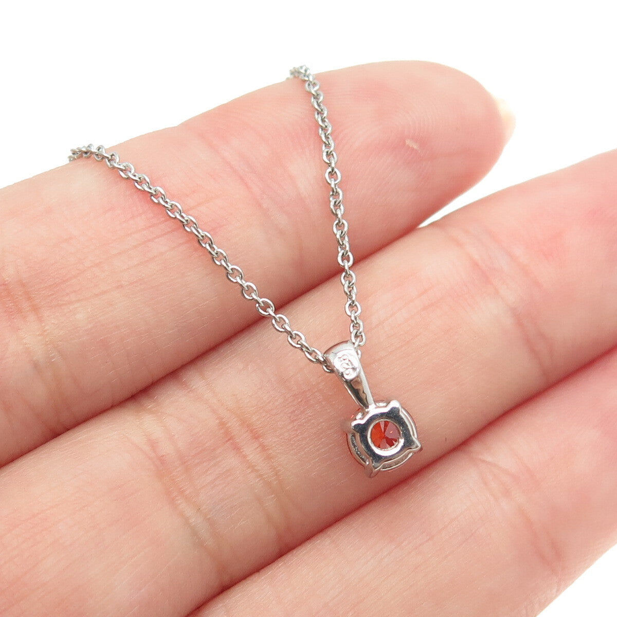 925 Sterling Silver Round-Cut Red C Z Cable Chain Necklace 18-20"