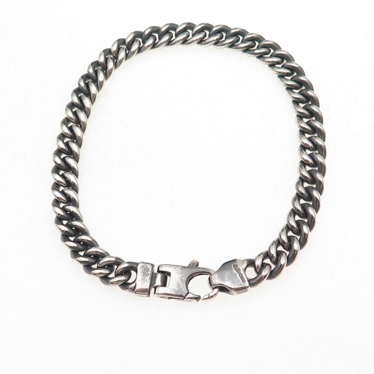 925 Sterling Silver Vintage Italy Cuban Link Oxidized Bracelet 7.75"